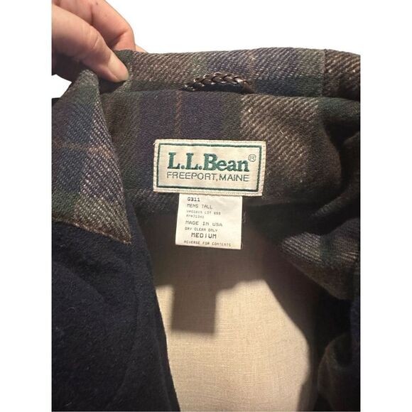 Vintage LL Bean 100% Wool Thinsulate Plaid Lining Mens Navy Coat Size M Tall USA - Picture 10 of 12